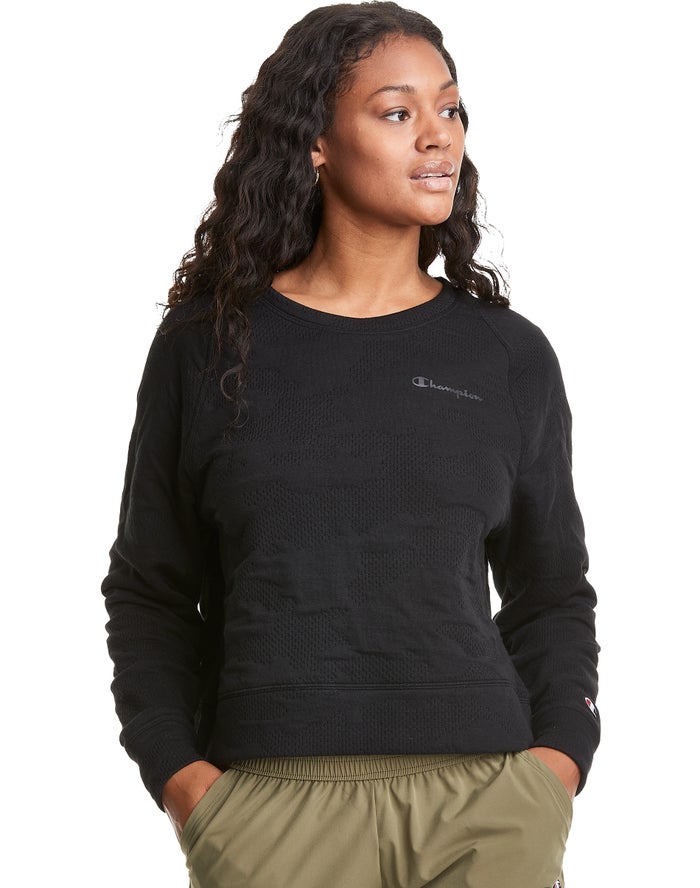 Champion Sweatshirt Dames - Zwart - Soft Touch Double Knit Camo Crew ( 587193-QBY )